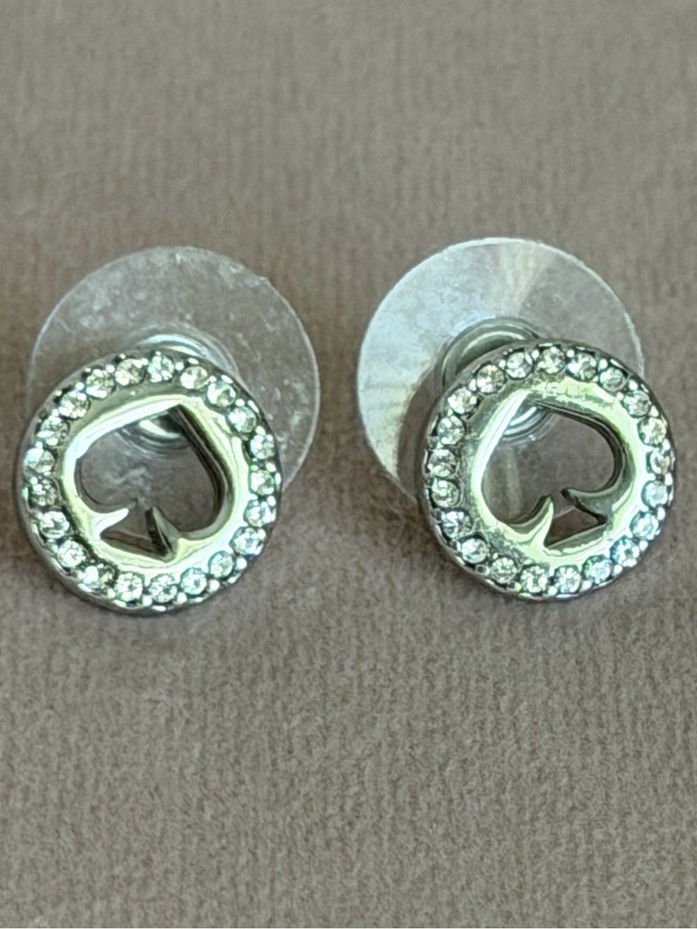 kate spade silver spade logo crystal halo stud earrings - Picture 2 of 7
